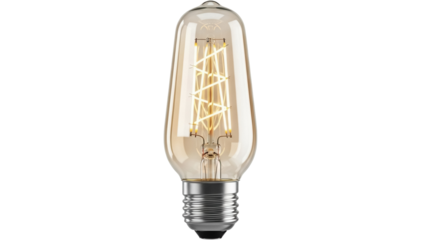 Vintage Edison light bulb isolated PNG on transparent background, antique style filament lamp for retro decor and lighting design