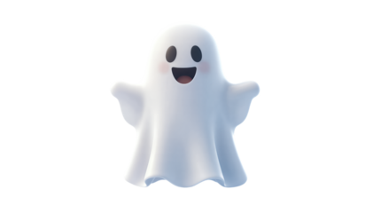 Smiling ghost with outstretched arms isolated