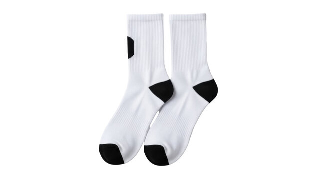 Pair of white socks with black accents isolated PNG, athletic apparel for sports and casual wear on transparent background