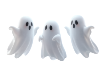 Three cartoon ghosts with playful expressions.