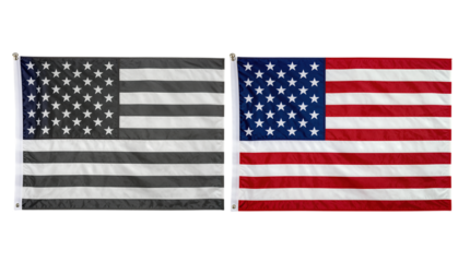 Two flags side by side in monochrome and color
