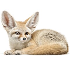 A Fennec fox with big ears lying down