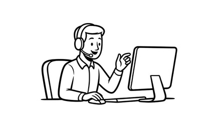 Friendly Remote Support Animation: A professional representative or customer support team wearing a headset while providing virtual assistance via computer.