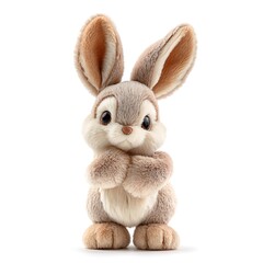 Obraz premium A cute stuffed bunny, with a soft plush design, is standing in the studio and waiting to be adopted