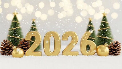 Happy new year 2026 celebration with christmas trees