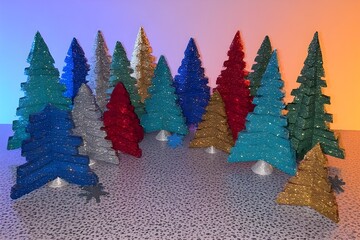 A festive Christmas tree illustration on a snowy white background featuring pine wood and winter season decorations for a New Year holiday celebration card