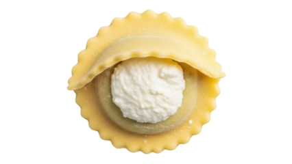 Delicious round ravioli pasta with ricotta cheese filling isolated PNG, gourmet Italian cuisine on transparent background