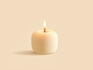 Soft candle glowing gently on a minimalistic background, symbolizing peace and spirituality