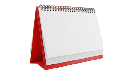 Red desk calendar isolated PNG, blank paper sheets for office planning and scheduling on transparent background