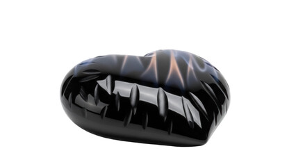 Black obsidian heart with flame pattern isolated PNG, carved stone for spiritual healing and...