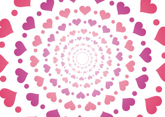 ハートとドットの集合体の放射イラスト　ピンク