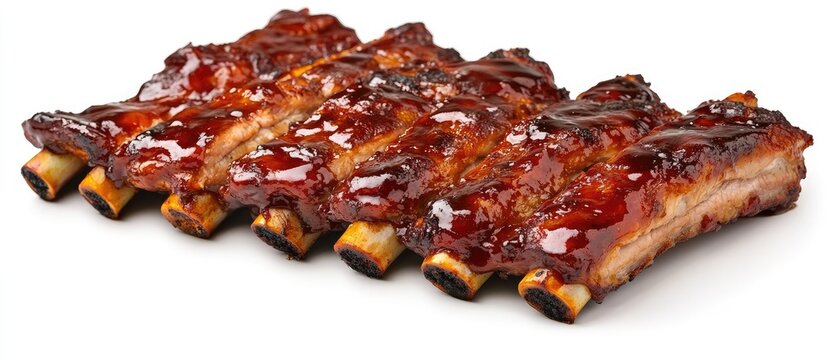 Close-up of BBQ ribs on white background