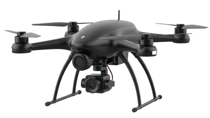 Black drone with camera and four propellers isolated on a transparent background quadcopter unmanned aerial vehicle