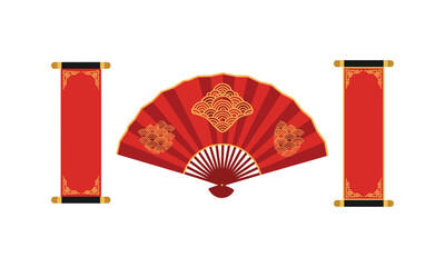 Set bundle of chinese fan scroll for Chinese New Year vector art