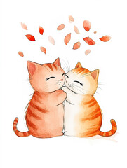 Adorable Cartoon Cats Sharing a Sweet Moment