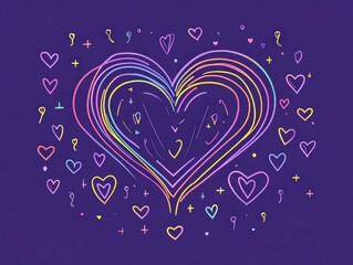 Colorful Heart Illustration on Purple Background