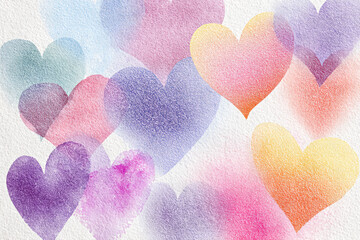 Colorful Watercolor Hearts on White Background
