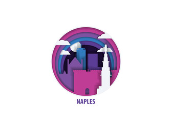 Naples, Italy paper cut, cityscape crafted vector illustration. Origami, layered art of city with skyline, buildings, landscape shape for sticker, badge, web, print