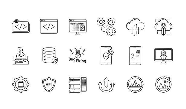 Software and app development linear vector icon set editable line symbols