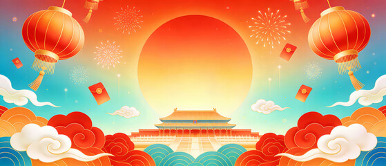 Chinese New Year Celebration with Lanterns and Architecture