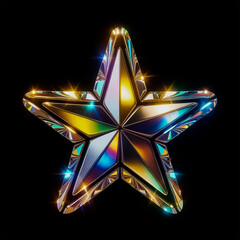 star 3d iridescent chrome metallic icon with glowing lights on black background