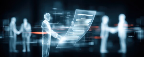 Administration elders present paperwork and a scroll to a lawyer helping an author and partner formalize their commitment