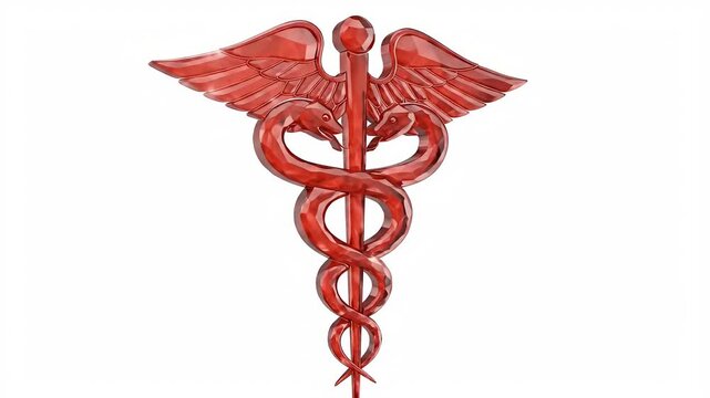 Red Caduceus Medical Symbol Animation Clean White Background Loop