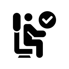 person sitting in chair with check mark