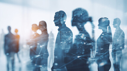 Business people silhouettes with digital network connections