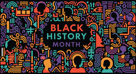Obraz premium Black History Month Abstract Pattern & Background Collection – Modern Black Culture Line Art