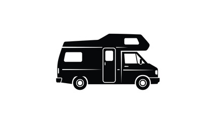 A black rv camper van illustration in a striking silhouette