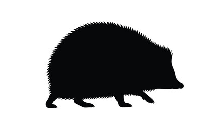 A striking black silhouette of a hedgehog in a side profile silhouette