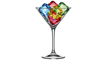 Colorful ice cubes in a martini glass isolated on a transparent background drinkware barware
