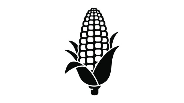 A striking black silhouette of a corn cob with detailed husk and leaves silhouette