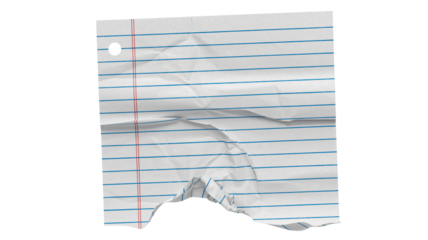Torn piece of lined paper with blue lines and red margin