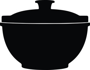 Fototapeta premium Silhouette Kitchen Cookware Pot With Lid Serving Dish Outline Icon Vector Illustration