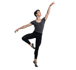 Professional male ballet dancer in elegant pose isolated on white background