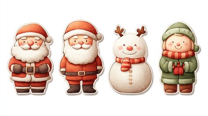 Collection set of cool cartoon Santa Claus and Saint Nicholas vector stickers, each character sporting quirky sunglasses, playful poses and vibrant red-white outfits, isolated on clean white backgroun