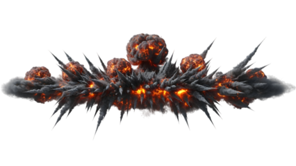 Fiery explosion with sharp spikes and smoke isolated on a transparent background fire flames
