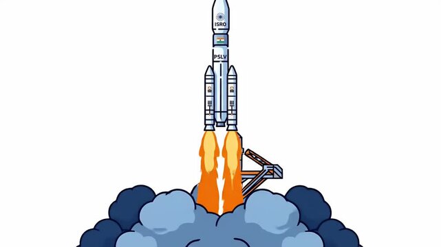 Pixel Art Rocket Launching Into Space With Fiery Exhaust And Clouds