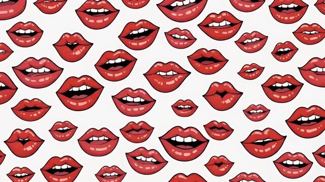 Repeating Pattern Of Red Pixelated Lips On White Background