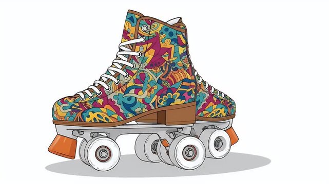 Retro Roller Skates with Abstract Colorful Pattern