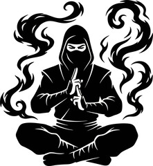 Ninja Meditation Hand Sign Silhouette. Mystical Ink Art Vector for Zen © Yogaswara