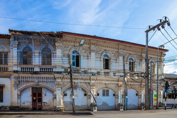 Old town or old buildings in Sino Portuguese style is famous landmark of Phuket Thailand