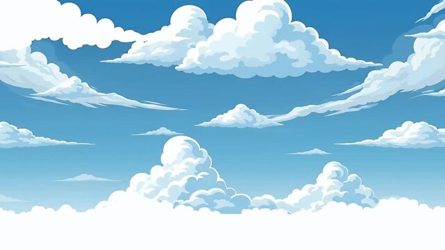 Pixel Art Sky Background With Fluffy White Clouds Blue Sky Footage Loop