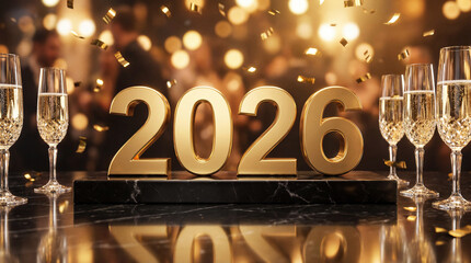 Luxury 2026 New Year Celebration with Golden 3D Numbers