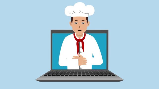 Opening Laptop With Male Chef Animation Video 4K suitable for your project needs