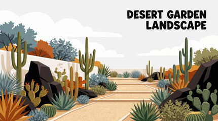 Desert garden designed with cacti, succulents, gravel, and drought-resistant plants, combining minimalism, sustainability, and striking natural textures © Evan