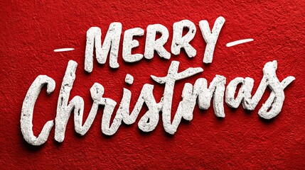 Merry Christmas greeting card illustration featuring elegant white hand-lettering calligraphy text "Merry Christmas" isolated on vibrant red background