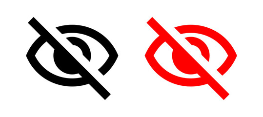 Black and red crossed out eye icons representing hidden or invisible status isolated on transparent background